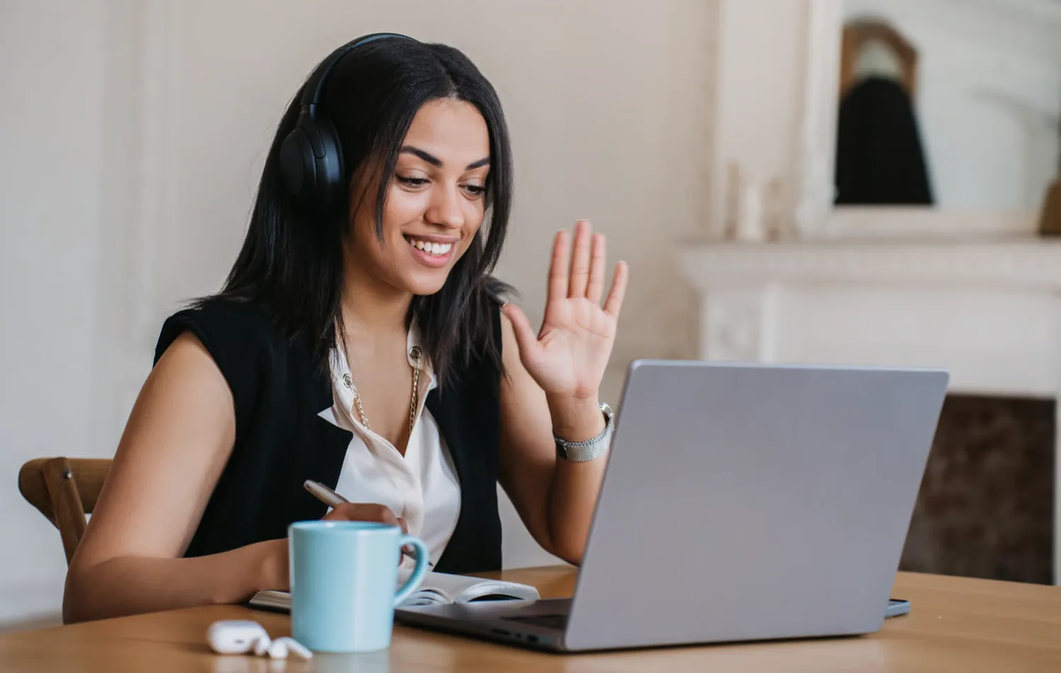 An employee joining a remote assessment by video call from home